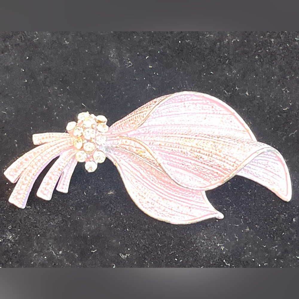 Vintage Pale Purple Pink Floral Brooch with Crystal Accents